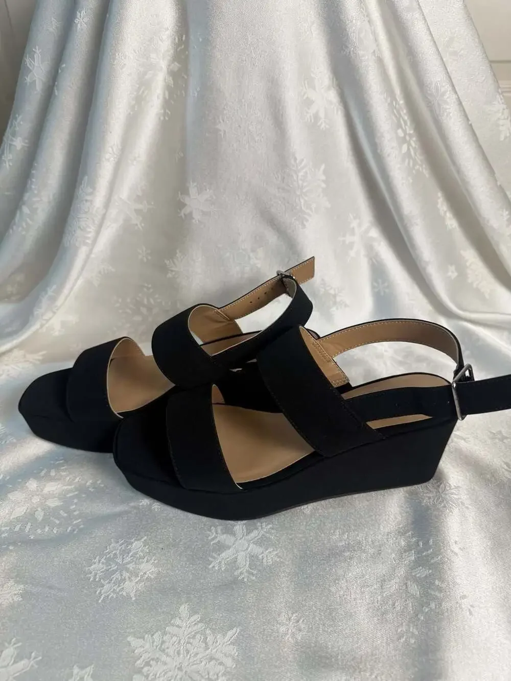 Style & Co Ardenn Black Platform Wedge Sandals Double Strap Y2K Womens 7.5